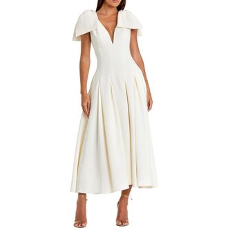 Mac Duggal Crepe A Line Midi Dress With Bow Straps in Ivory at Nordstrom, Size 10