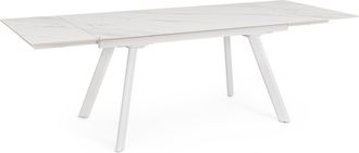 BIZZOTTO Ausziehbarer Keramik Design Esstisch Jarkko 160-240 x 90 cm, Weiss/helle Marmoroptik