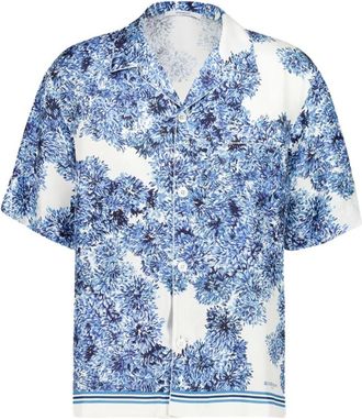 Givenchy Overhemden, Heren, Blauw, M, Couture Seam Shirt in Silk with Pompom Print