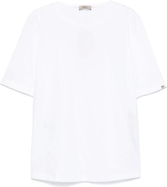 Herno Tops, Dames, Wit, XL, Katoen, Logo Knopen Zijsplit Katoenen Ronde Hals T-shirt