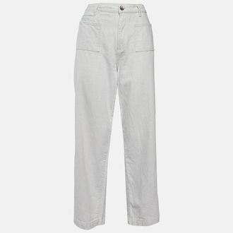Emporio Armani Cream Cotton & Linen Straight Fit Trousers M/ Waist