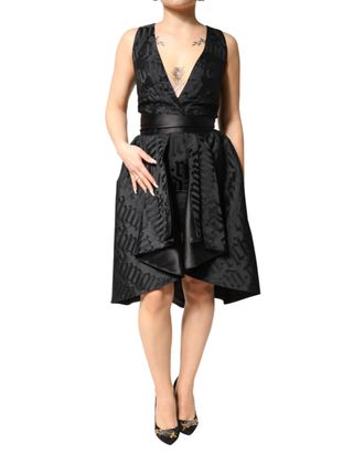 John Richmond Jacquard Deep V-neck Sleeveless 2 Pc Womens Dress