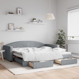 vidaXL Sof&aacute; Cama Nido Con Cajones Tela Gris Claro 100x200 Cm Vidaxl