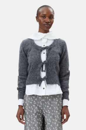 Ganni Grey Light Mohair Tie String Cardigan