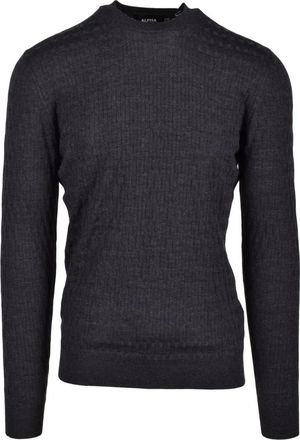 Alpha Studio Merino Wol Trui - Heren - Ronde hals truien - Zwart - M - Wol - Truien & Vesten