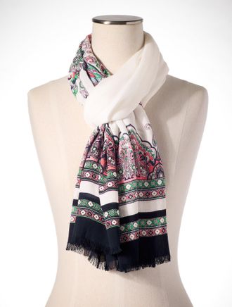 Talbots Jubilant Paisley Oblong Scarf - White - 001 Talbots