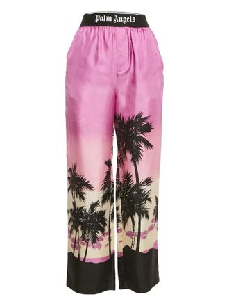 Palm Angels palm-print satin trousers - women - Viscose - S - Pink
