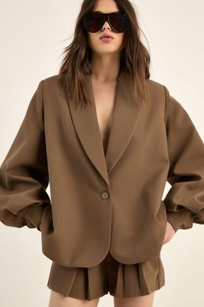 NASTY GAL Womens Tailored Oversized Balloon Sleeve Blazer Co-Ord - Brown - Size 10 UK
