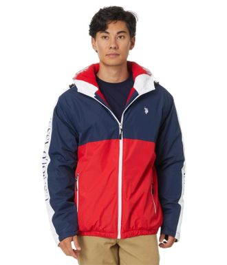 U.S.Polo Association U. S. Polo Assn. Windbreaker Jacket Mens Multi Colorblock Fleece Lined FROG769