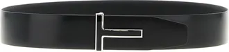 Tom Ford Reversible Hammered and Smooth Leather Belt - Black