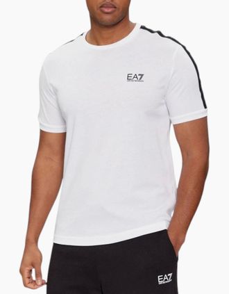 Armani Mens EA7 Emporio Armani Mens 3DPT35 PJ02Z Tape Logo T-Shirt - White - Size: 44