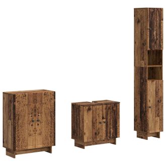 vidaXL Juego De Armarios De Ba&ntilde;o De 3 Piezas Ede Madera Envejecida Vidaxl