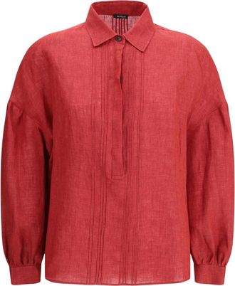 Kiton Linnen blouse met geplooide voorkant - Rood