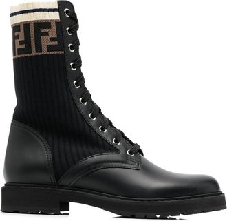 Fendi Rockoko combat boots - women - Calf Leather/Polyamide/Elastane/Calf Leather/Rubber - 37.5 - Black
