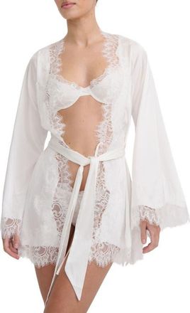 Kat The Label Olivia Lace Trim Robe in Ivory at Nordstrom, Size Medium