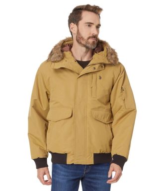 U.S.Polo Association U. S. Polo Assn. Snorkel Parka Jacket Mens Coyote Brown Hooded Zip Up FROG693
