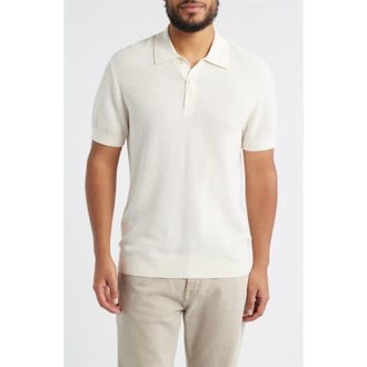 Nordstrom Short Sleeve Textured Cotton & Silk Polo Sweater in Ivory Pristine at Nordstrom, Size Xx-Large
