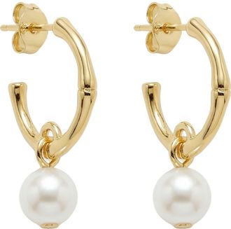 Argento Vivo Faux Pearl Drop Hoop Earrings in Gold at Nordstrom