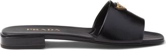 Prada triangle-logo leather slides - women - Leather/Leather/Leather - 36.5 - Black