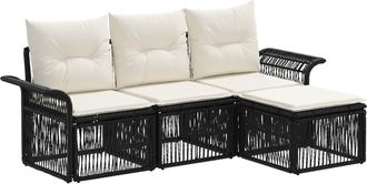 vidaXL Conjunto De Sof&aacute;s De Jard&iacute;n 4 Uds. Negro Rat&aacute;n Sint&eacute;tico Vidaxl