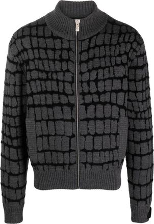Versace crocodile-jacquard zip-up sweatshirt - men - Viscose/Virgin Wool/Polyamide - 46 - Grey