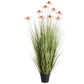 Beliani Planta Artificial En Maceta De Pl&aacute;stico Decoraci&oacute;n Para Interior Con Maceta Negra Rosa 120 Cm Rudbekdarium