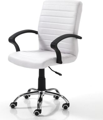 Oresteluchetta Sill&oacute;n de oficina piel sint&eacute;tica blanca 94-104x57x62 cm