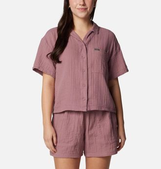 Columbia Holly Hideaway Shirt Womens Purple 100% Cotton Button Up KFC358
