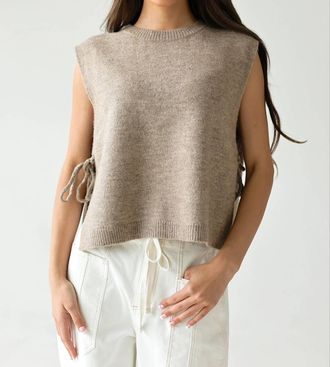 Olivaceous Kristin Side-Tie Relaxed Knit Vest In Beige