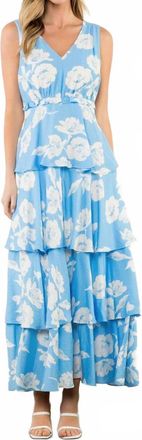 THML Clothing Wendy Tiered Maxi Dress In Blue