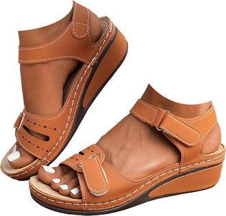 Generic Sandals for Women Uk Casual Summer soft & Comfortable Open Toe Ankle Strap Cushion Walk Leather Sandals Outdoor Anti-Slip Platform Beach Shoes