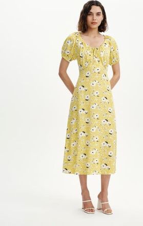 Finery Regular Jada Puff Sleeve Midi Dress in Green Floral at Nordstrom, Size 20