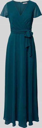 Christian Berg Cocktail Kleid in Wickel-Optik mit V-Ausschnitt und Bindegürtel in Lagune, Größe 32