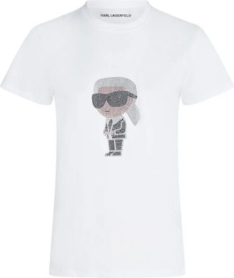 Karl Lagerfeld T-shirt Ikon con strass - Bianco
