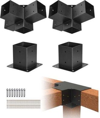 OEM Kit De Soportes Para P&eacute;rgola, 10 X 10 Cm, De Esquina Resistentes De 4 V&iacute;as, Para Postes De Carpinter&iacute;a, F&aacute;cil Instalaci&oacute;n, Vigas De Madera Para Cenado