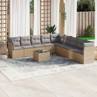 vidaXL Juego De Sof&aacute;s Jard&iacute;n Con Cojines Beige 10 Pzas Rat&aacute;n Sint&eacute;tico Vidaxl