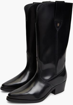 Tommy Hilfiger Womens Leather Western Boot - Black - US 6.5 / EU 37