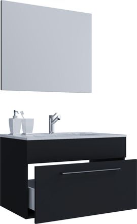 ebuy24 Ebuy24 - Vcm 3 Piezas Lavabo Lavabo Gabinete Inferior Ancho 80 Cm Juego De Muebles De Ba&ntilde;o Colgando Con Un Espejo Caj&oacute;n Badinos (negro)