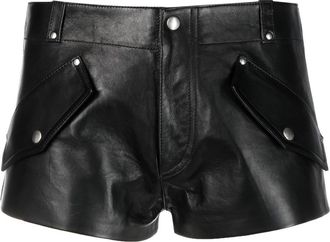 Durazzi Milano flap-detail mini leather shorts - women - Cotton/Lamb Skin - 42 - Black
