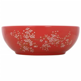 Berkfield Home Countertop Basin White & Red Round OE&para;41x14 cm Ceramic | Size: 41x14 cm