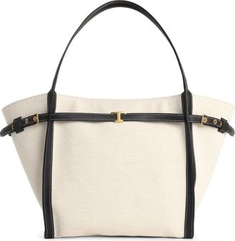Tod's Shopping Tim Canvas And Midi Leather Bag