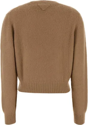 Prada Womens Cashmere Crew-Neck Sweater Beige