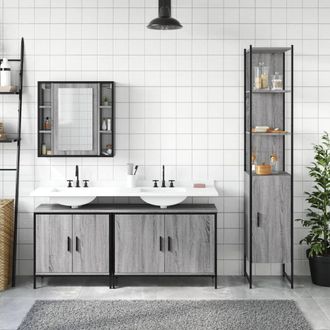 Berkfield Home Stylish 4 Piece Bathroom Cabinet Set Grey Sonoma Engineered Wood