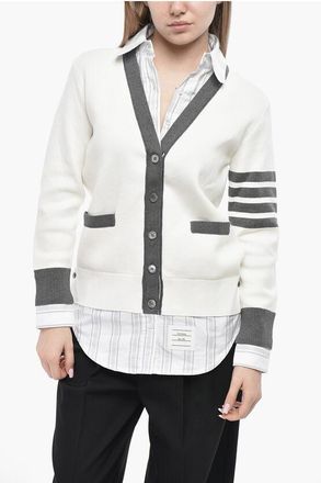 Thom Browne Double-Fabric Cardigan with Striped Poplin Details size 42