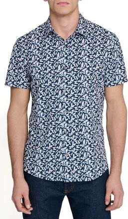 W.R.K Leaf Print Short Sleeve Performance Button-Up Shirt in Navy at Nordstrom, Size Xx-Large