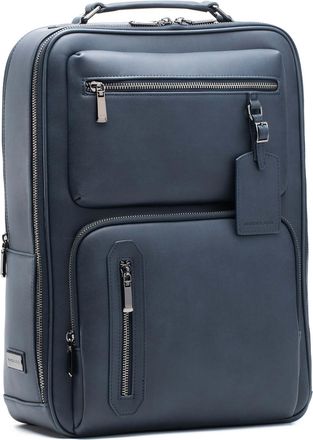 Maverick & Co. Explorer Plus Leather Laptop Backpack - Stylish Work & Business Bag for Men and Women, Travel Tech Daypack, Navy, One Size, Light to Carry All Day Lon