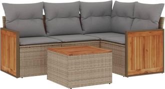 vidaXL Vidaxl - Juego De Sof&aacute;s Jard&iacute;n Con Cojines 5 Pzas Rat&aacute;n Sint&eacute;tico Beige