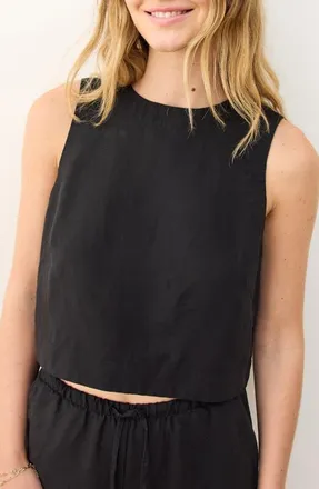 Marine Layer Quinn Sleeveless Linen Blend Crop Top in Black at Nordstrom, Size X-Large