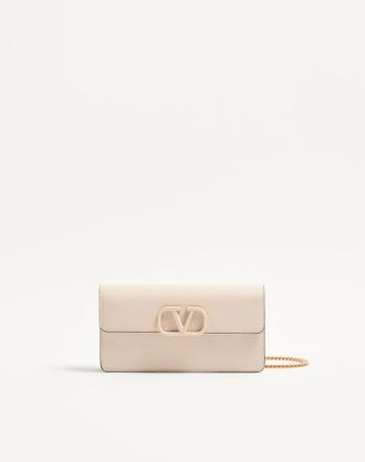 Valentino Garavani Portafoglio Con Catena VLogo Signature in Vitello Granato Donna LIGHT IVORY UNI