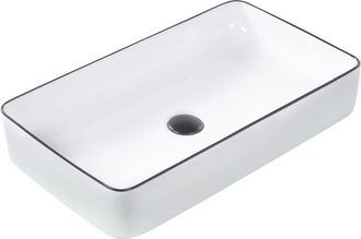 Beliani Lavabo Sobre Encimera Ba&ntilde;o Cl&aacute;sico Cer&aacute;mica Brillante Blanco Con Borde Negro Rectangular 61 X 35 Cm Xert